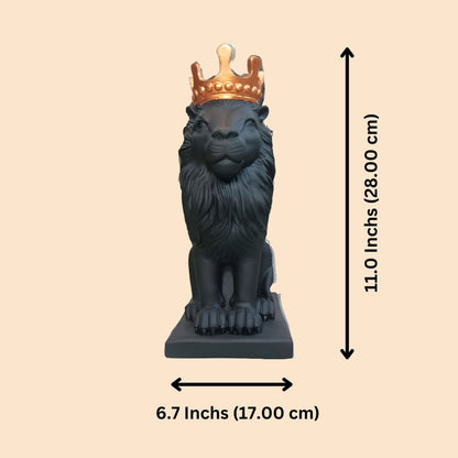 Antique Royal King Lion With Crown (Black) Sculpture | EnamorarDecor