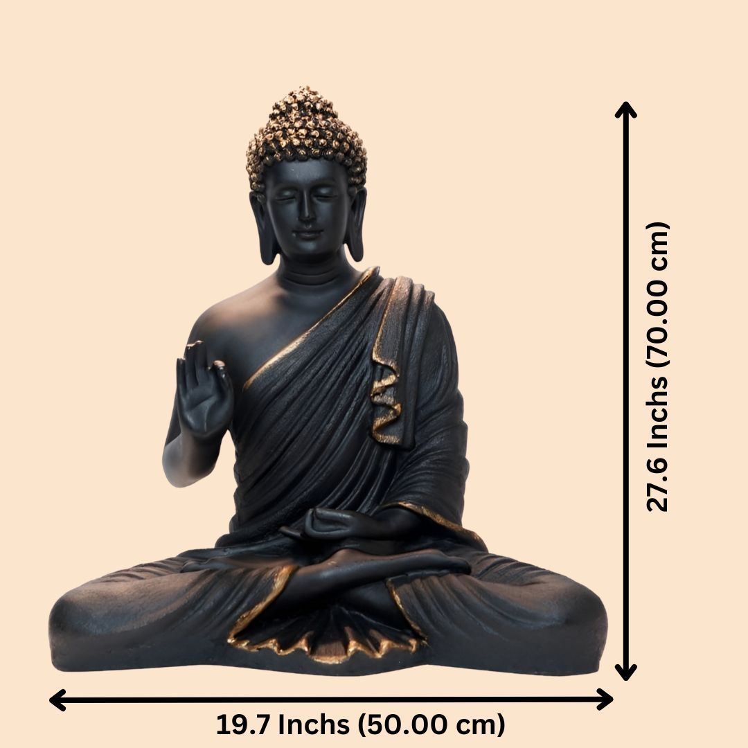 Antique 2 Feet Black Meditating Buddha Idol Sculpture | EnamorarDecor