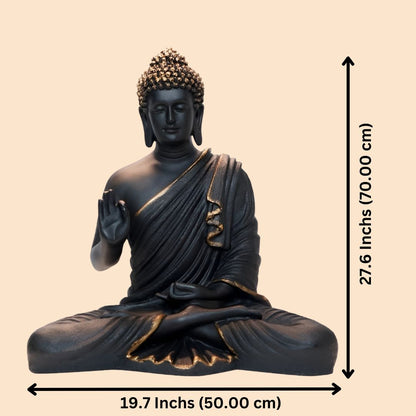 Antique 2 Feet Black Meditating Buddha Idol Sculpture | EnamorarDecor