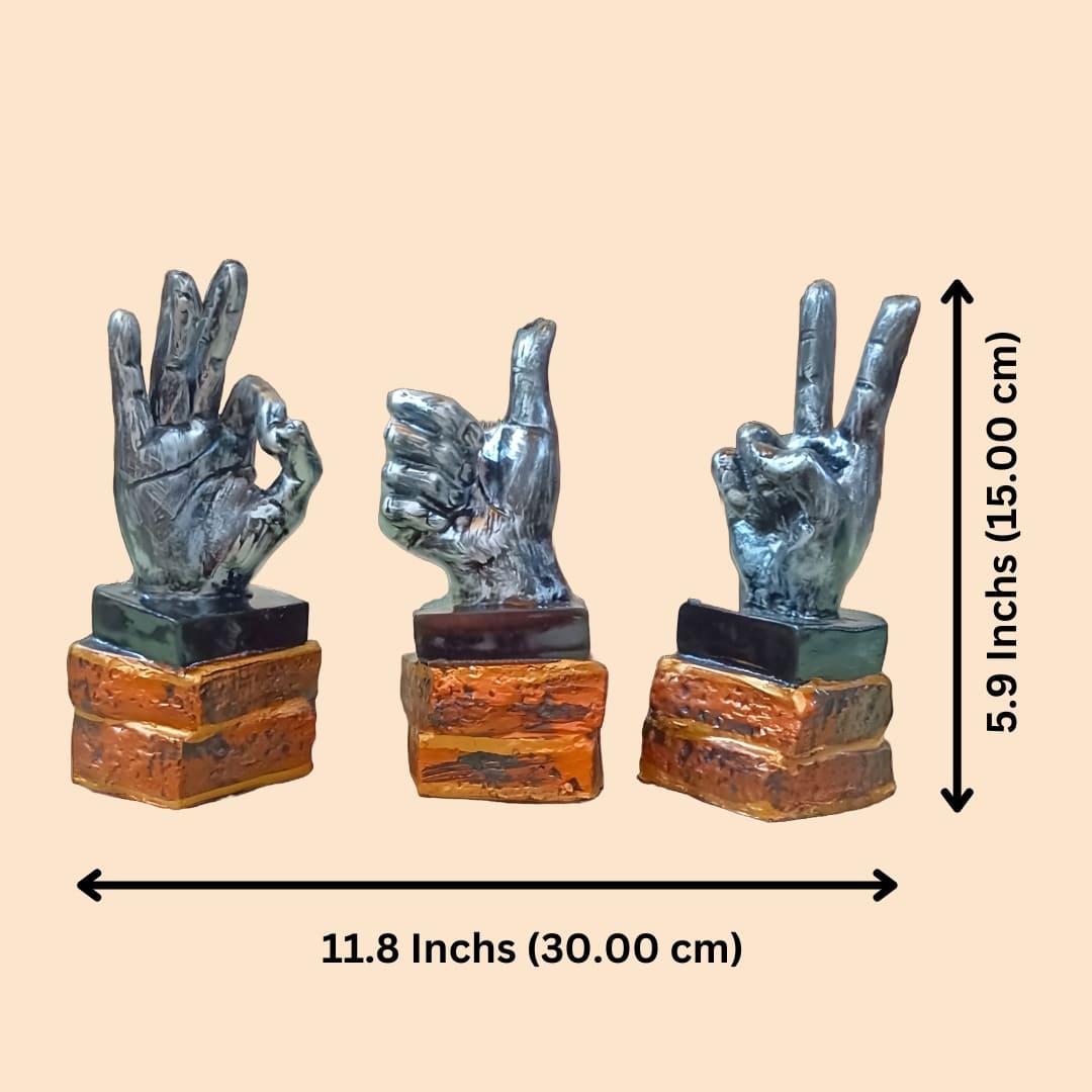 Antique Set of 3 Hand Sign Gesture Sculptures | EnamorarDecor