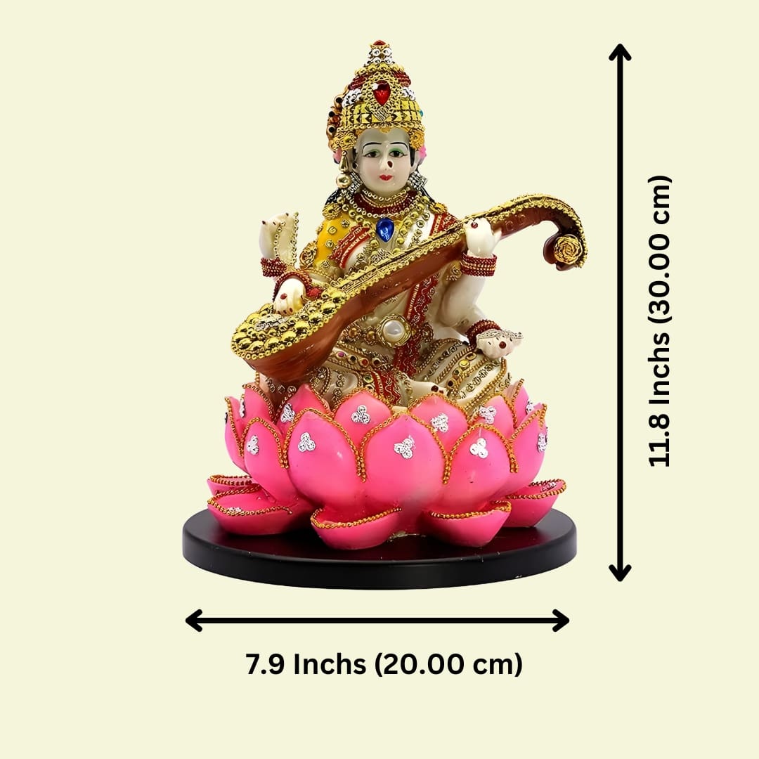 Goddess Saraswati On Lotus Antique Sculpture | EnamorarDecor