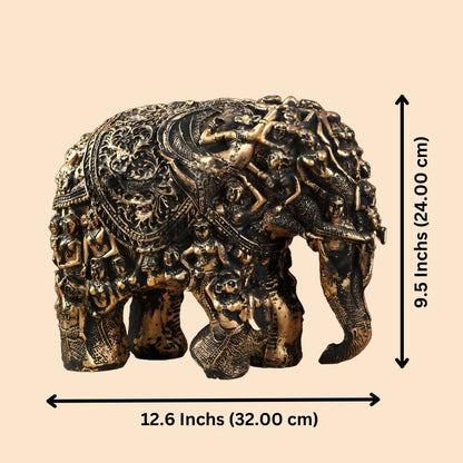 Antique Majestic Elephant with Lady Figures Sculpture (Golden) | EnamorarDecor