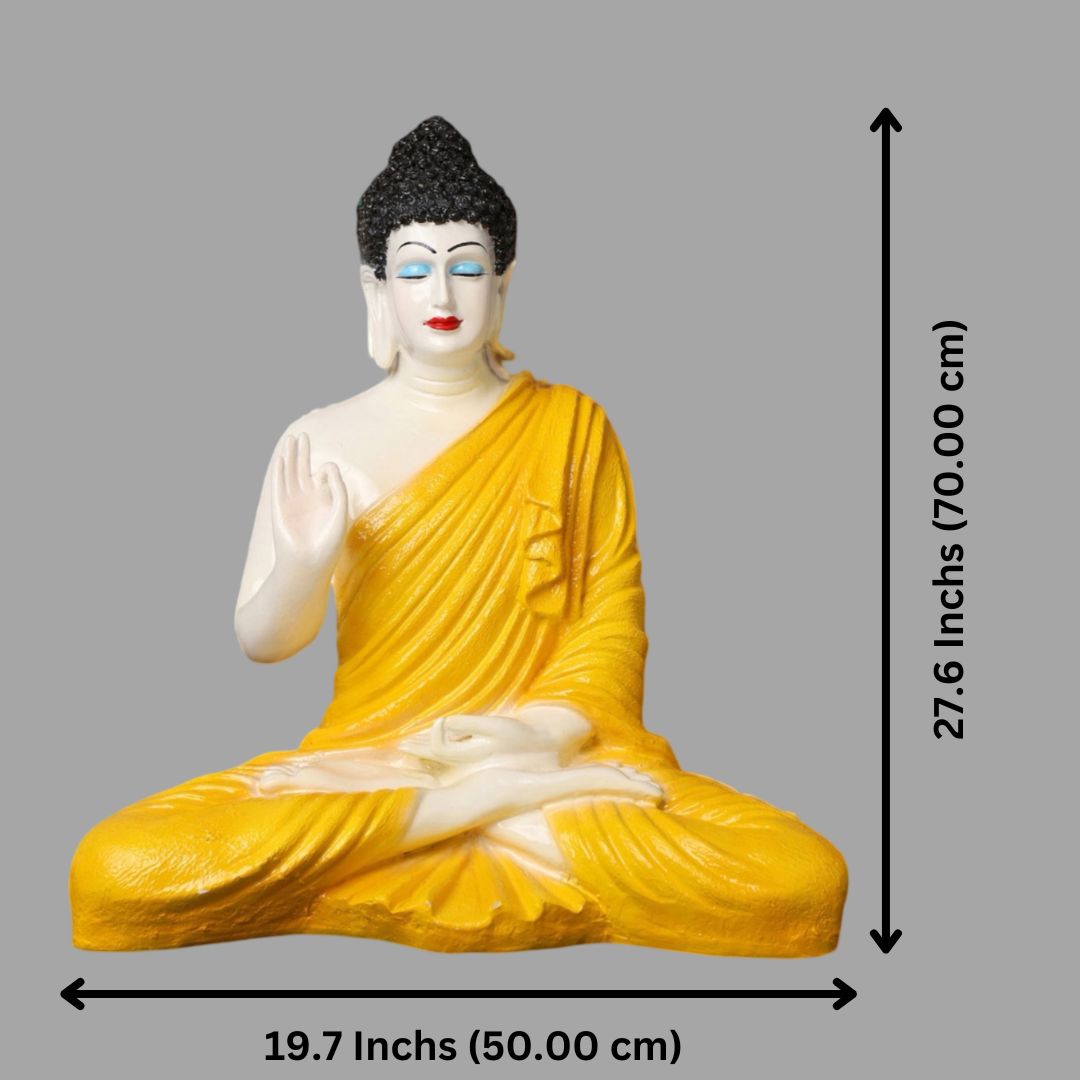 Antique 2 Feet Yellow Meditating Buddha Idol Sculpture | EnamorarDecor