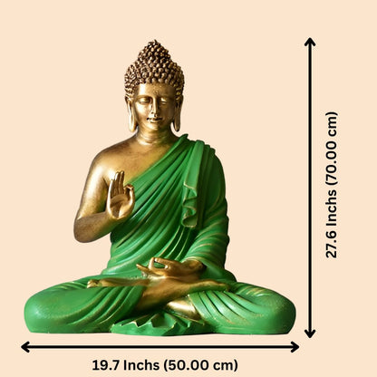 Antique 2 Feet Green Meditating Buddha Idol Sculpture | EnamorarDecor