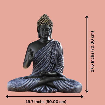 Antique 2 Feet Black Meditating Buddha Idol Sculpture | EnamorarDecor