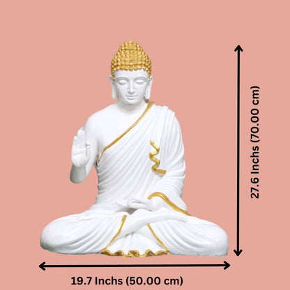 Antique 2 Feet Meditating Buddha Idol White Sculpture | EnamorarDecor