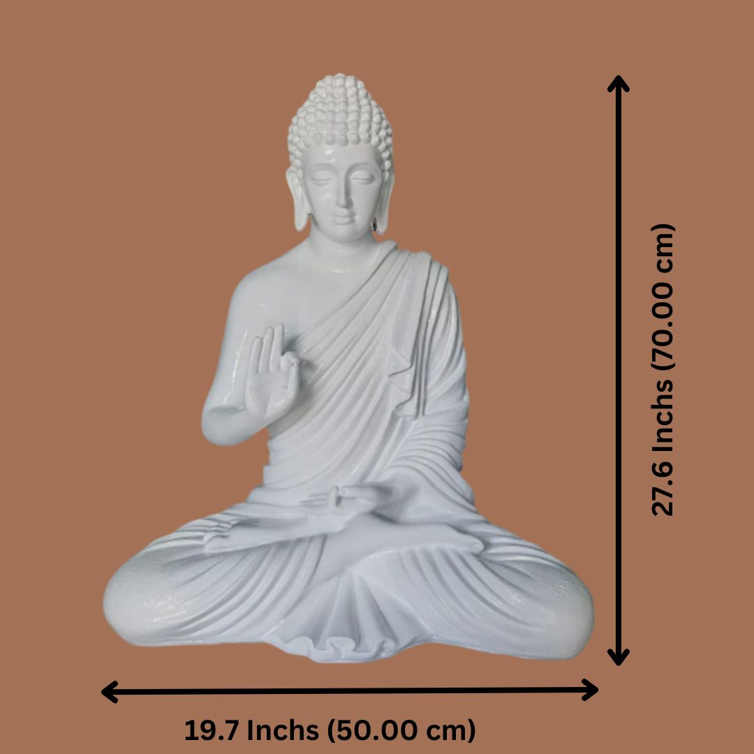 Antique 2 Feet Meditating Buddha Idol White Sculpture | EnamorarDecor