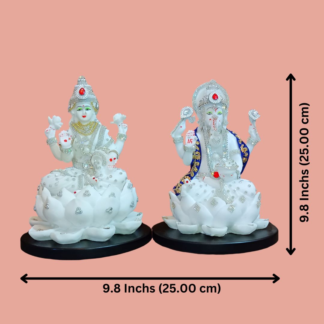 Antique White Marble Laxmi Ganesh on Kamal Idol | EnamorarDecor