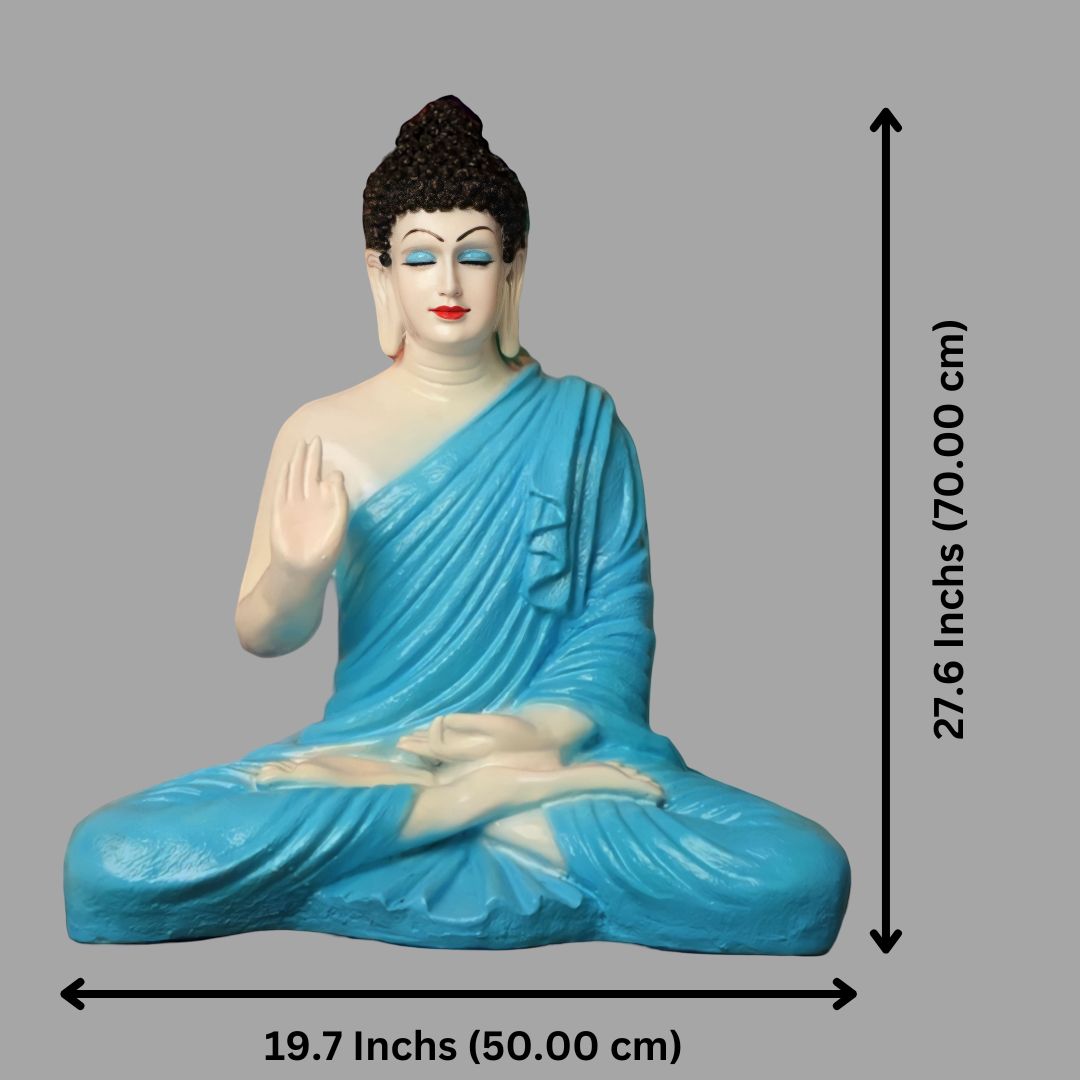 Antique 2 Feet Blue White Meditating Buddha Idol Sculpture | EnamorarDecor