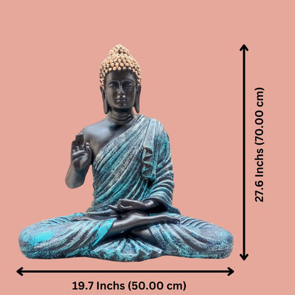 Antique 2 Feet Blue Meditating Buddha Idol Sculpture | EnamorarDecor