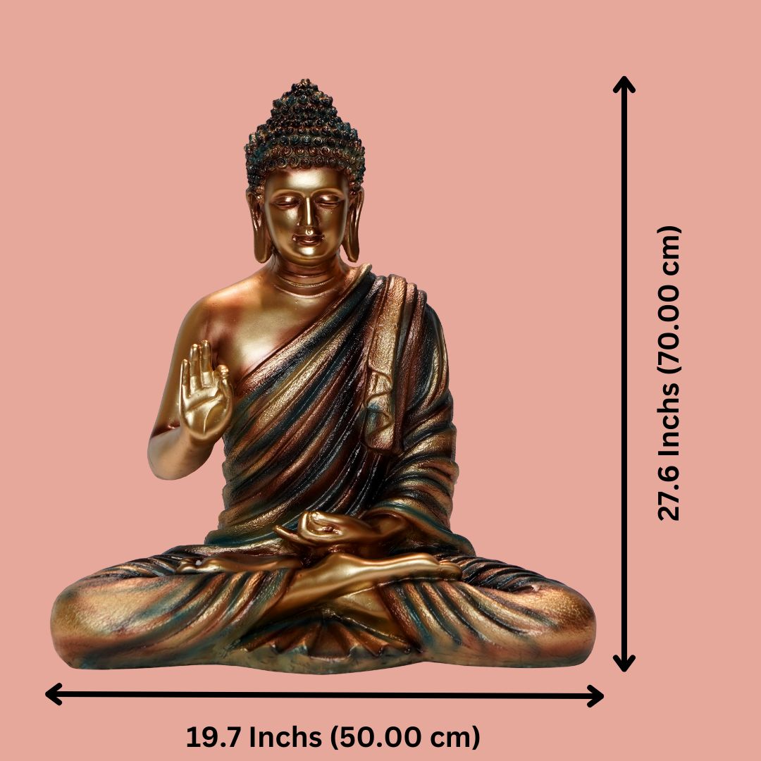 Antique 2 Feet Meditating Buddha Idol Multicolor Sculpture | EnamorarDecor