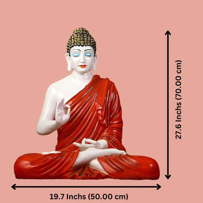 Antique 2 Feet Red Meditating Buddha Idol Sculpture | EnamorarDecor