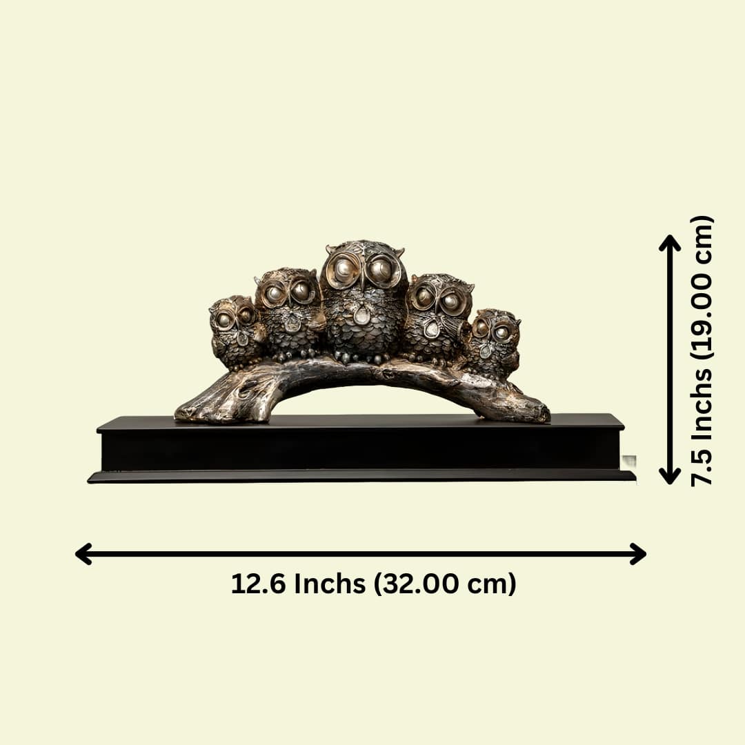 5 Owls Sitting on a Branch Antique Sculpture (Golden) | EnamorarDecor