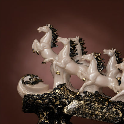 The White Marble Majestic 7 Running Victory Horses Antique | EnamorarDecor