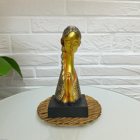 Antique Namaste Welcome Lady Sculpture (Golden) | EnamorarDecor