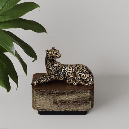 Antique Golden Panther Lying Royalty Sculpture | EnamorarDecor
