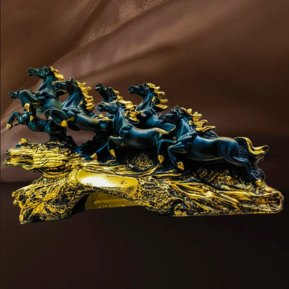 The Majestic 7 Running Victory Horses Sculpture (Black) | EnamorarDecor