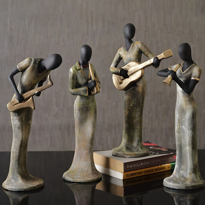 Antique Standing Musical Instruments Ladies Set of 4 Sculptures | EnamorarDecor