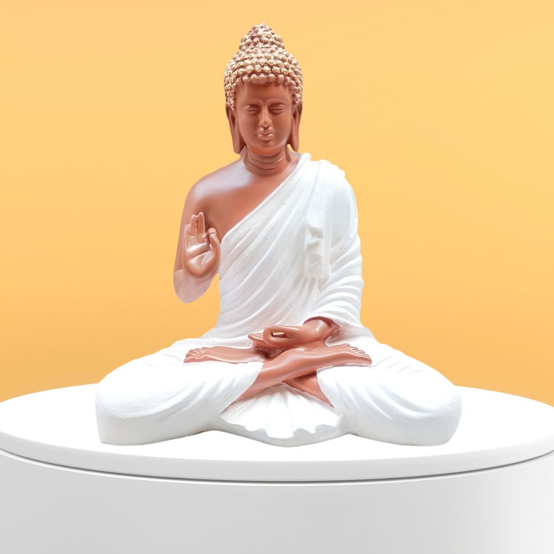 Antique 2 Feet White Meditating Buddha Idol Sculpture | EnamorarDecor