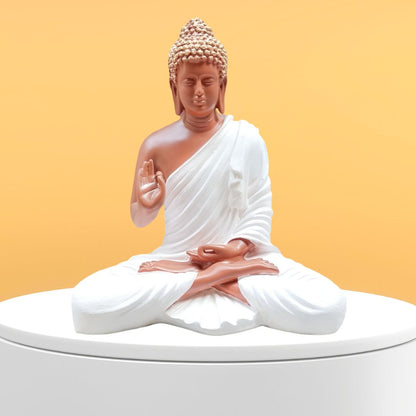 Antique 2 Feet White Meditating Buddha Idol Sculpture | EnamorarDecor