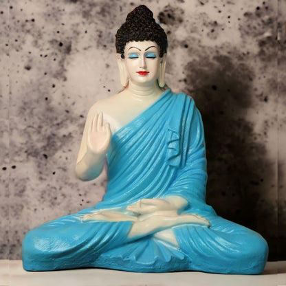 Antique 2 Feet Blue White Meditating Buddha Idol Sculpture | EnamorarDecor