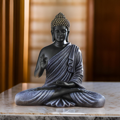 Antique Medium Size Black Meditating Buddha Idol | EnamorarDecor