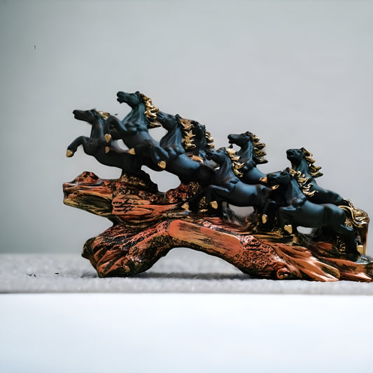 The Majestic 8 Running Victory Horses Sculpture (Black) | EnamorarDecor