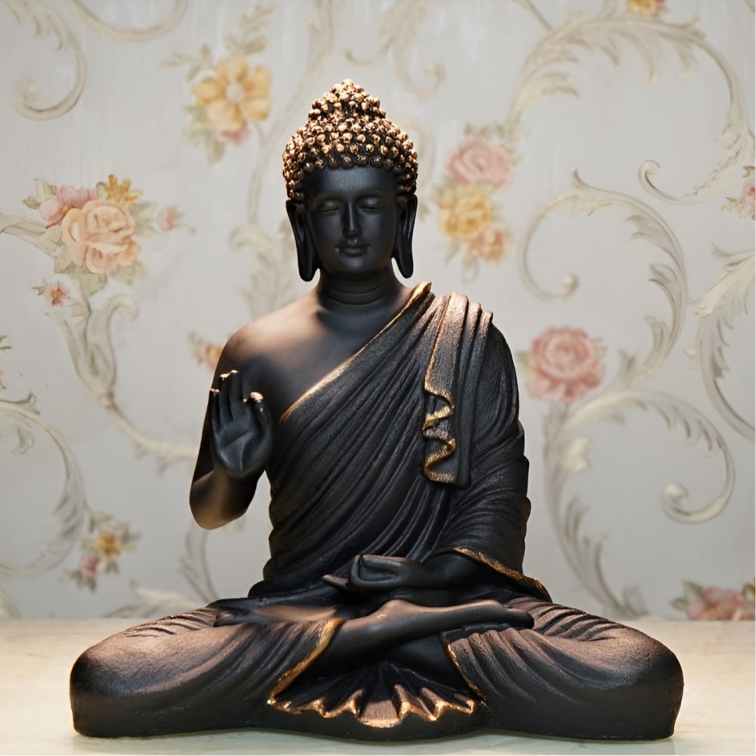 Antique 2 Feet Black Meditating Buddha Idol Sculpture | EnamorarDecor