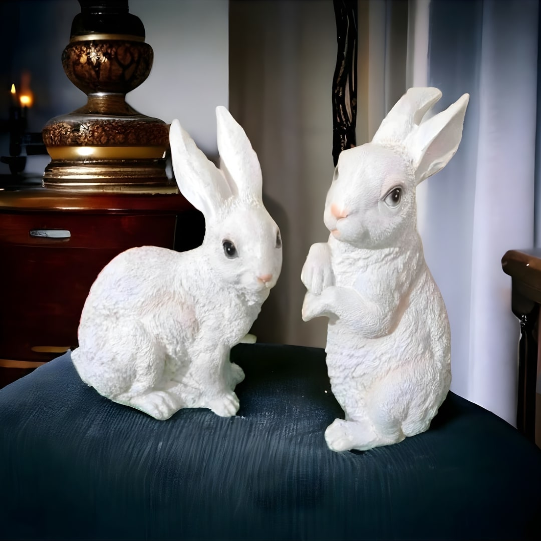 Antique Pair of Sitting & Standing Rabbit (Bunny) Sculptures | EnamorarDecor