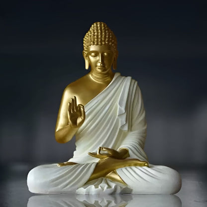 Antique 2 Feet Golden White Meditating Buddha Idol | EnamorarDecor