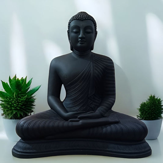 Antique Meditating Zen Buddha Black 2 Feet Sculpture | EnamorarDecor