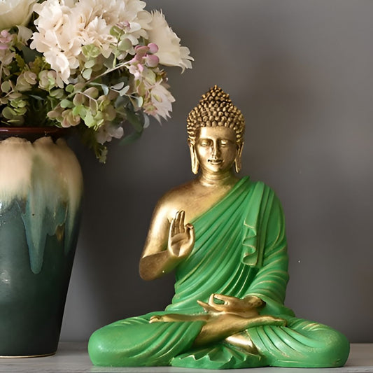 Antique 2 Feet Green Meditating Buddha Idol Sculpture | EnamorarDecor