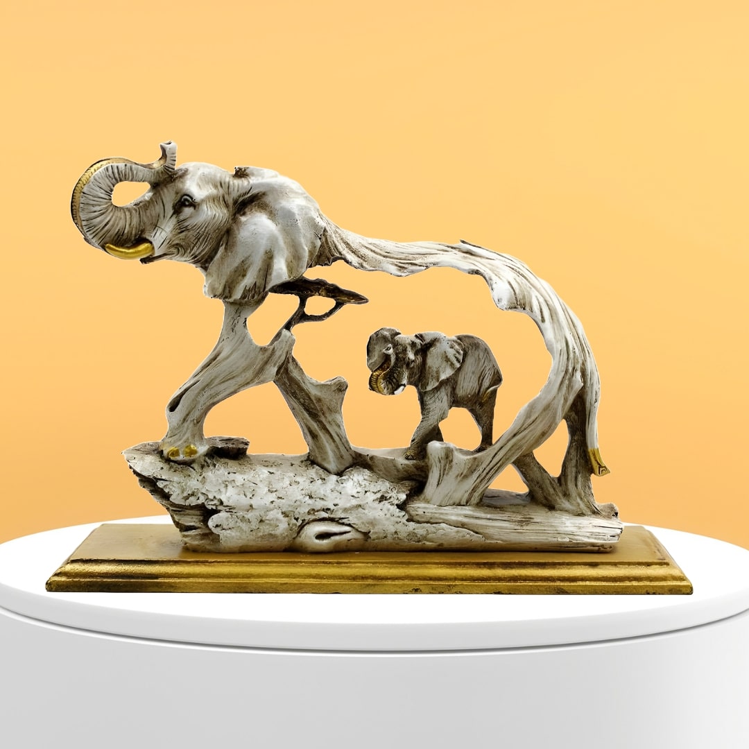 Antique Elephant Baby in Elephant Sculpture (White) | EnamorarDecor