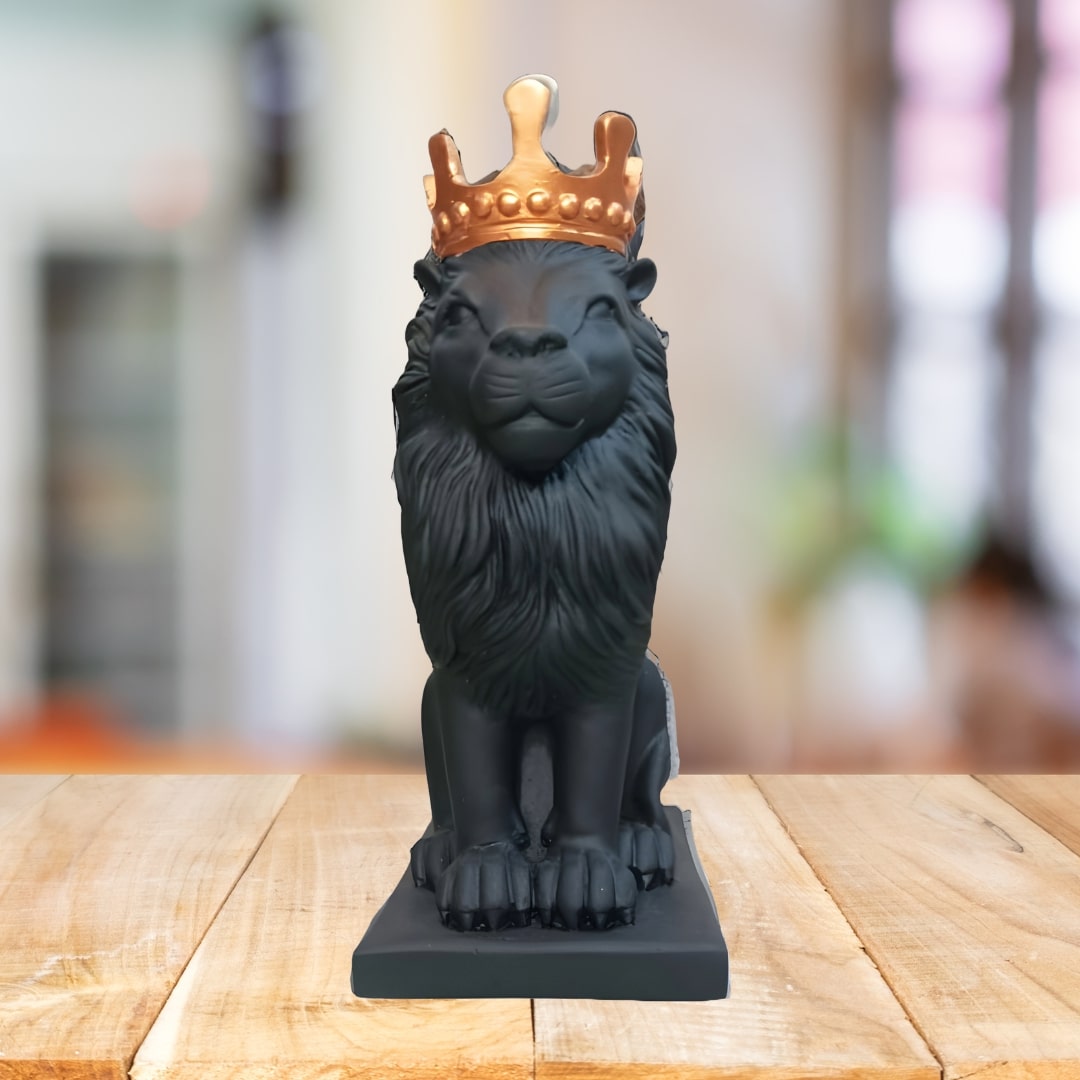 Antique Royal King Lion With Crown (Black) Sculpture | EnamorarDecor