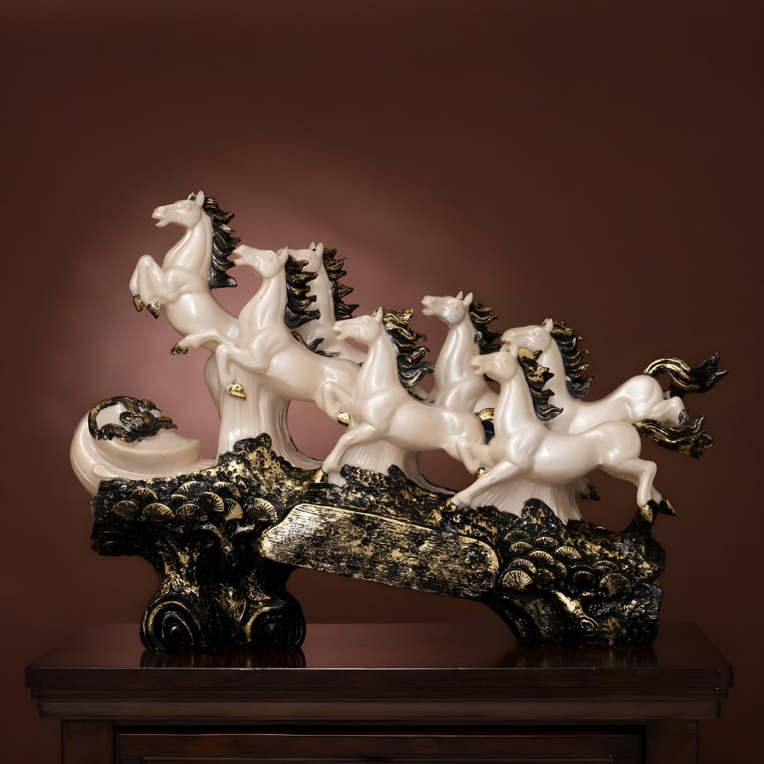 The White Marble Majestic 7 Running Victory Horses Antique | EnamorarDecor