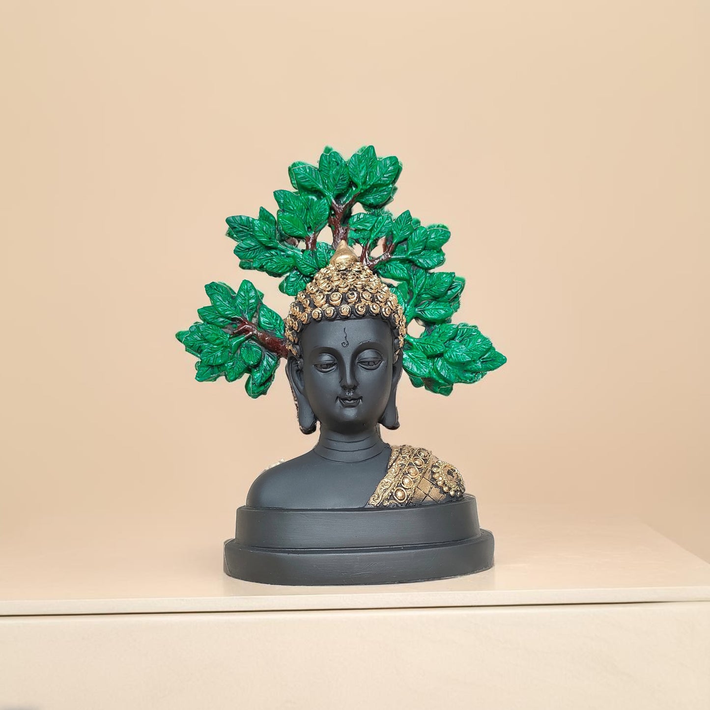 Antique Half Body Buddha Tree Sculpture (Black) | EnamorarDecor