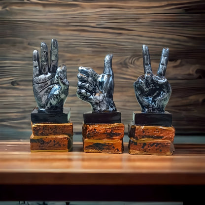 Antique Set of 3 Hand Sign Gesture Sculptures | EnamorarDecor