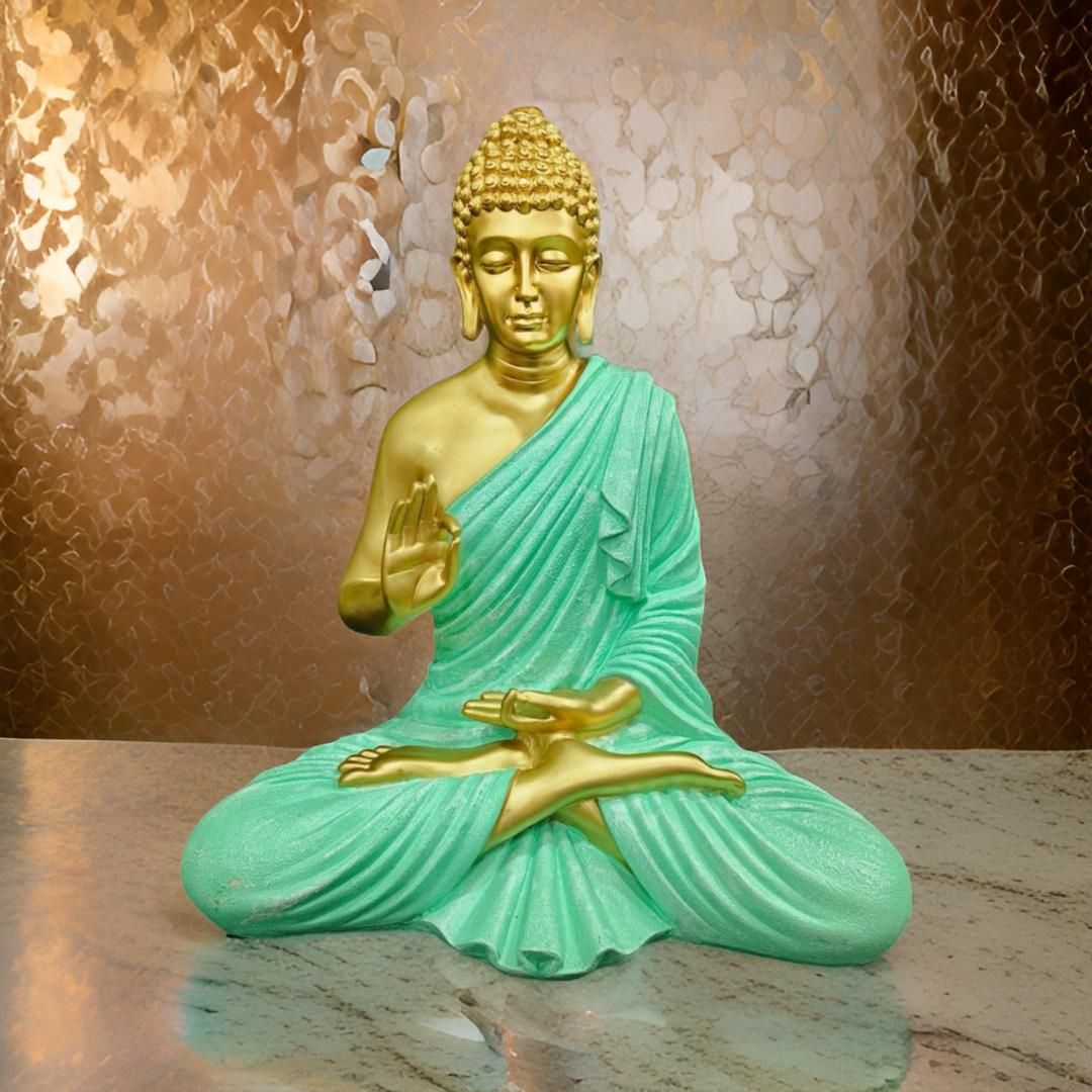 Antique 2 Feet Meditating Buddha Idol Green Sculpture | EnamorarDecor