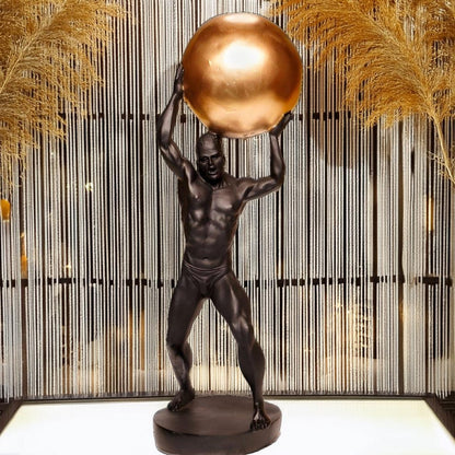 Antique Man Holding Atlas Globe Sculpture | EnamorarDecor