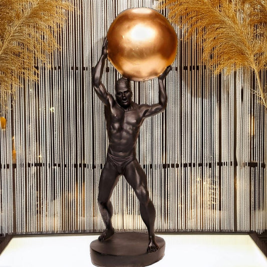 Antique Man Holding Atlas Globe Sculpture | EnamorarDecor