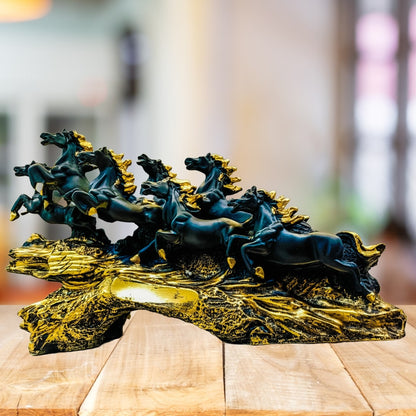 The Majestic 7 Running Victory Horses Sculpture (Black) | EnamorarDecor