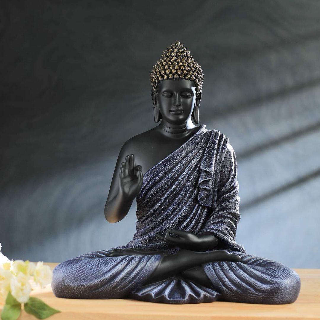 Antique 2 Feet Black Meditating Buddha Idol Sculpture | EnamorarDecor