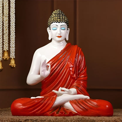 Antique 2 Feet Red Meditating Buddha Idol Sculpture | EnamorarDecor