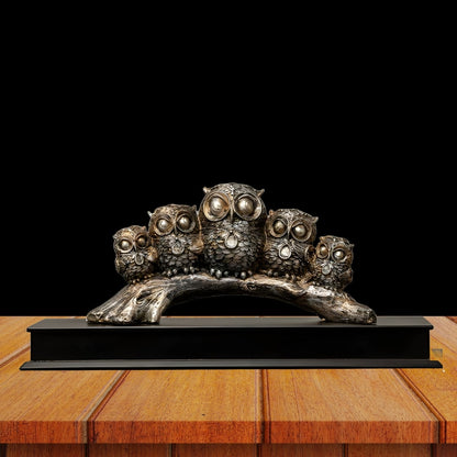 5 Owls Sitting on a Branch Antique Sculpture (Golden) | EnamorarDecor