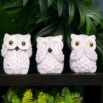 Brown Owl Set of 3 Antique Sculpture (Brown) | EnamorarDecor