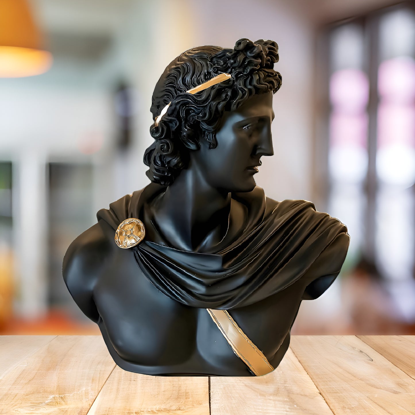 Greek Apollo Bust Sculpture Black Polyresin | EnamorarDecor