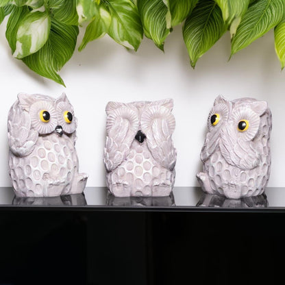 Brown Owl Set of 3 Antique Sculpture (Brown) | EnamorarDecor