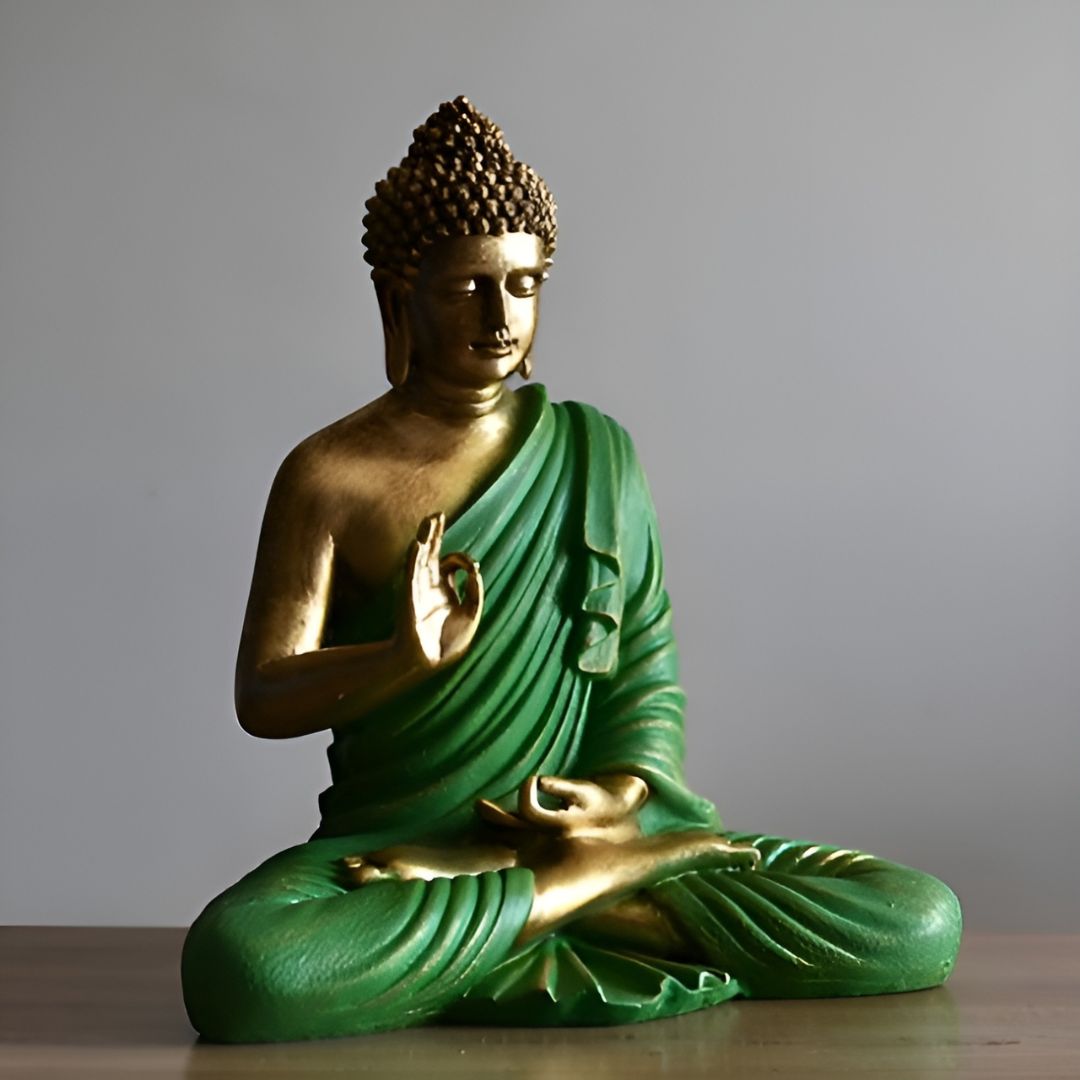 Antique 2 Feet Green Meditating Buddha Idol Sculpture | EnamorarDecor