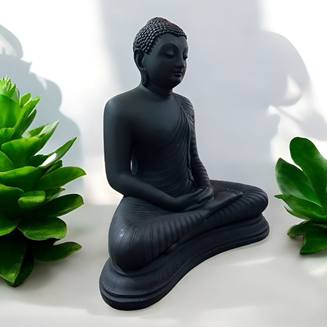 Antique Meditating Zen Buddha Black 2 Feet Sculpture | EnamorarDecor