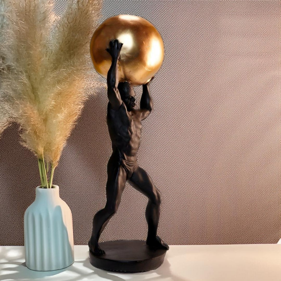 Antique Man Holding Atlas Globe Sculpture | EnamorarDecor